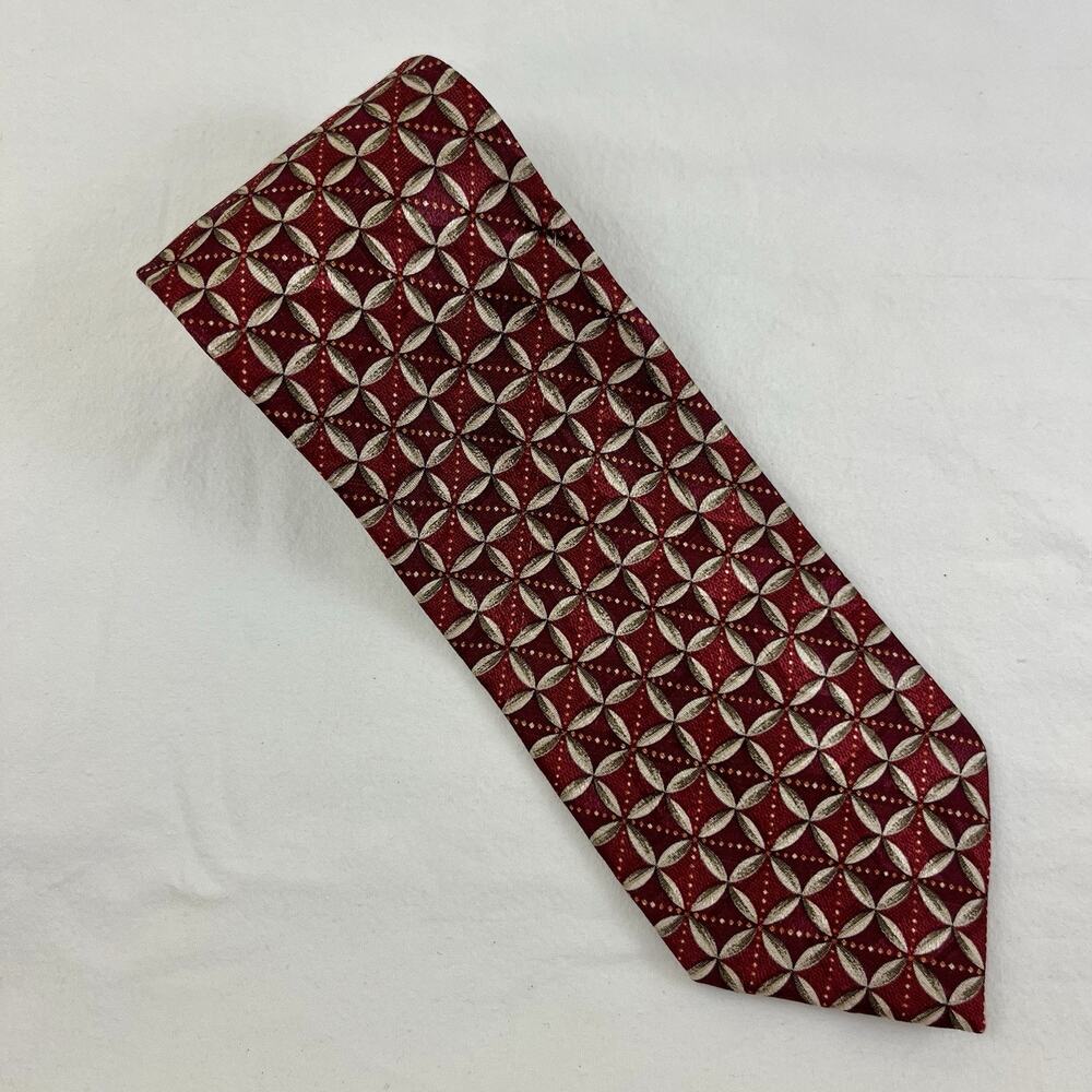 Ermenegildo Zegna Silk Tie Geometric Abstract Floral 3.5” Italy Red Gold